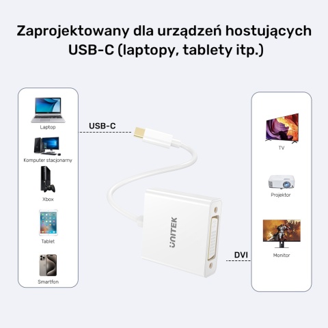 Unitek Adapter V1429A01 USB-C do DVI Full HD 1080p 15cm Biały