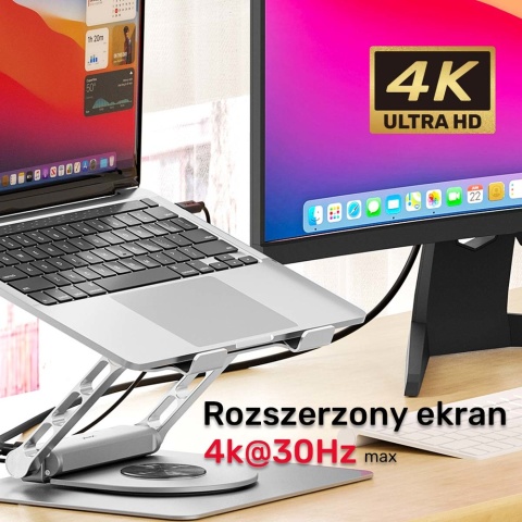 Unitek D1109B01 podstawka pod laptop z hubem USB-C 4K PD 100W obrotowa