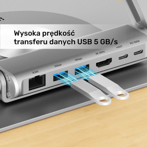 Unitek D1109B01 podstawka pod laptop z hubem USB-C 4K PD 100W obrotowa