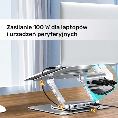Unitek D1109B01 podstawka pod laptop z hubem USB-C 4K PD 100W obrotowa
