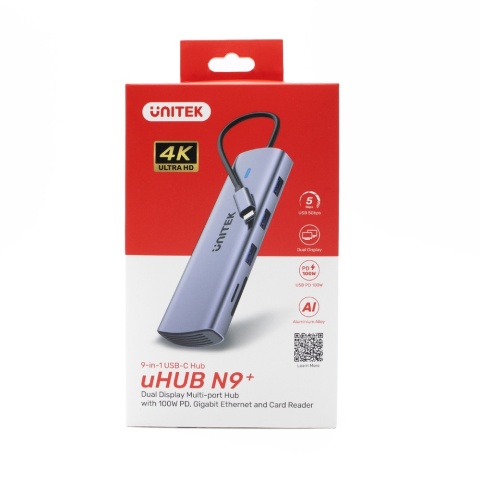 Unitek Hub D1113A 9w1 USB C HDMI VGA Gigabit Ethernet PD 100W kompaktowy