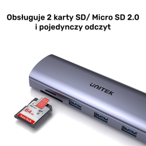 Unitek Hub D1113A 9w1 USB C HDMI VGA Gigabit Ethernet PD 100W kompaktowy