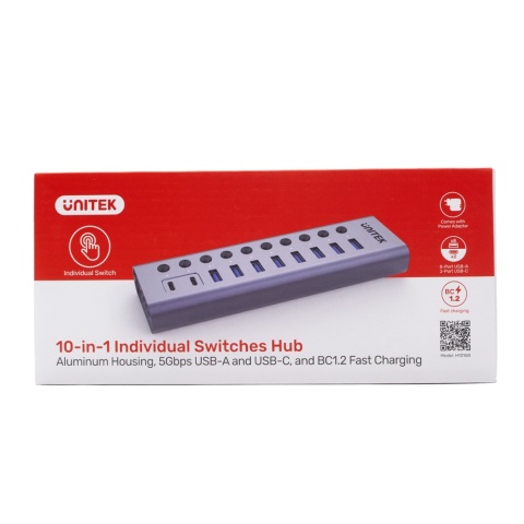 Unitek Hub H1315 USB C USB A 10w1 5Gbps wydajny z przełącznikami portów