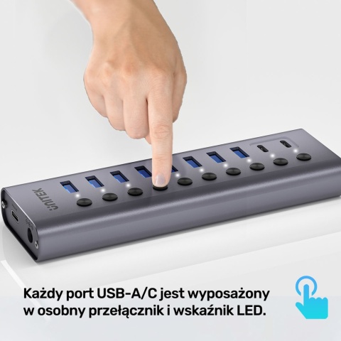 Unitek Hub H1315 USB C USB A 10w1 5Gbps wydajny z przełącznikami portów