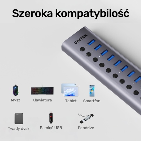 Unitek Hub H1315 USB C USB A 10w1 5Gbps wydajny z przełącznikami portów