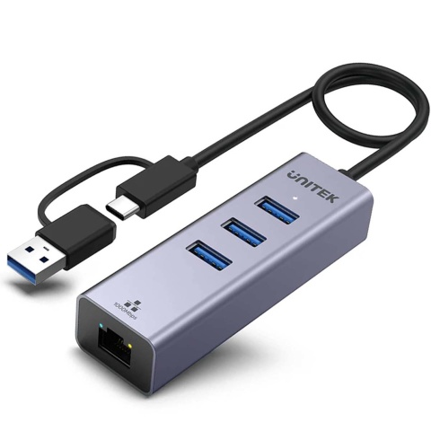 Unitek Hub USB C Y-3088B 4w1 Gigabit Ethernet 3x USB 5Gbps kompaktowy