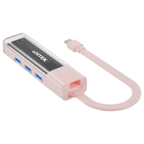 Unitek Hub USB H1319 4x USB A 5Gbps dwukierunkowy kompaktowy różowy