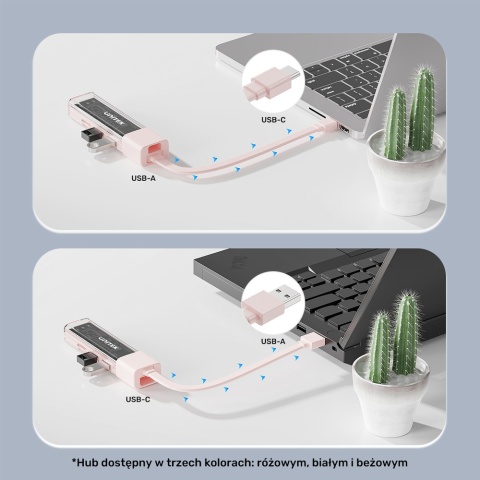 Unitek Hub USB H1319 4x USB A 5Gbps dwukierunkowy kompaktowy różowy