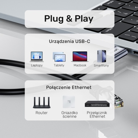 Unitek Kabel Ethernet USB C RJ 45 3m szybki adapter LAN 5 Gbps
