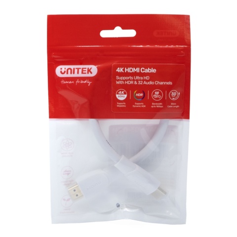 Unitek Kabel HDMI 2.0 4K HDR 0,3m biały kompaktowy