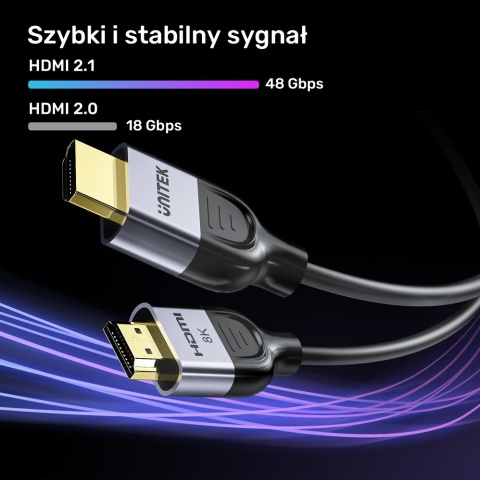Unitek Kabel HDMI 2.1 8K 60Hz 2m czarny gaming 48Gbps HDR VRR