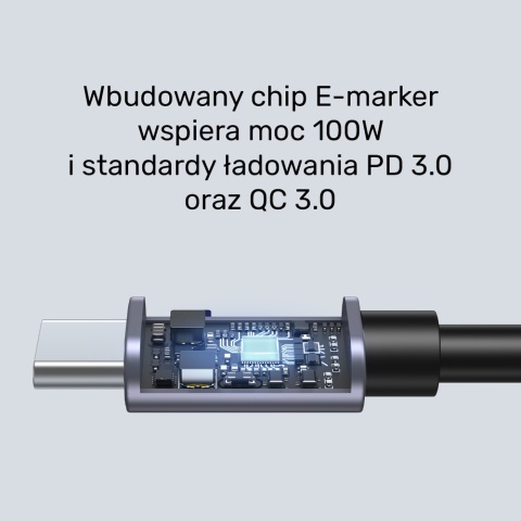 Unitek Kabel USB-C kątowy 90° 3m PD 100W nylonowy nieplączący