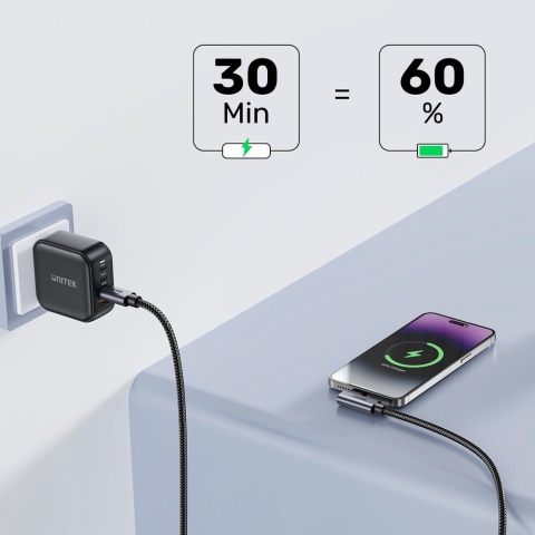 Unitek Kabel USB-C kątowy 90° 3m PD 100W nylonowy nieplączący