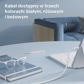 Unitek Kabel zwijany magnetycznie USB C PD 100W 1m różowy nylonowy