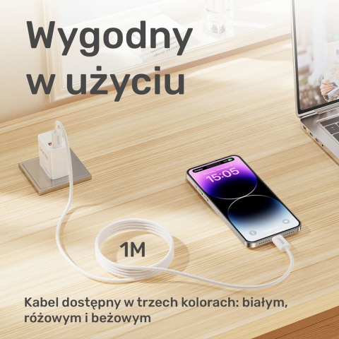 Unitek Kabel zwijany magnetycznie USB C PD 100W 1m różowy nylonowy