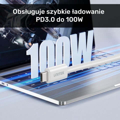 Unitek Kabel zwijany magnetycznie USB C PD 100W 1m różowy nylonowy