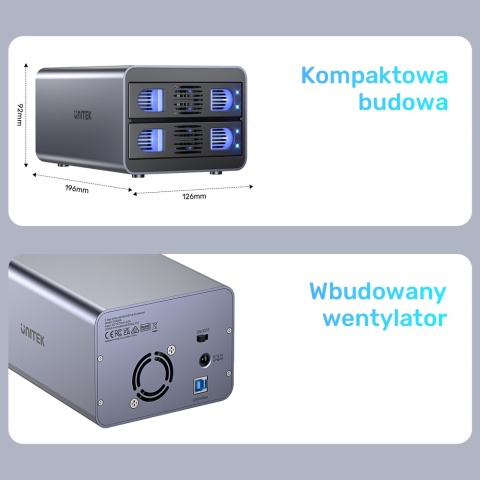 Unitek Kieszeń na dyski S1308A01 2,5 3,5 SATA HDD SSD 40TB LED