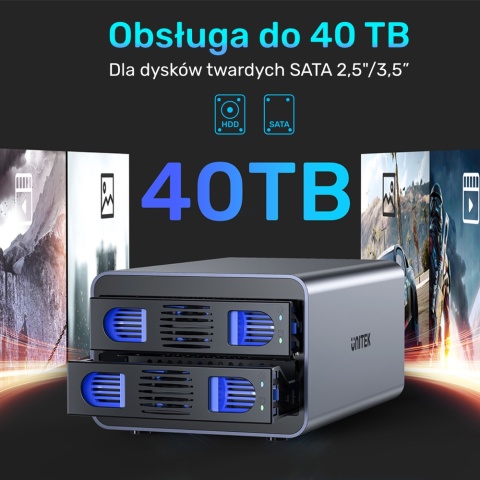 Unitek Kieszeń na dyski S1308A01 2,5 3,5 SATA HDD SSD 40TB LED