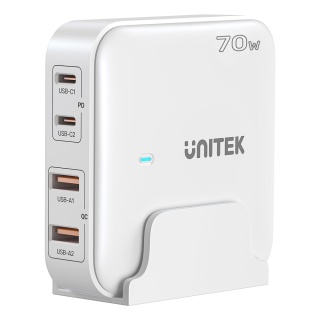 Unitek Ładowarka biurkowa GaN 70W 2xUSB C 2xUSB A szybka do laptopa