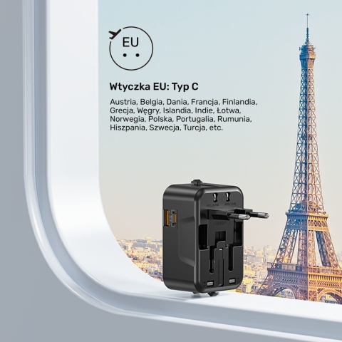 Unitek Ładowarka podróżna PD 20W uniwersalny adapter 2xUSB GaN