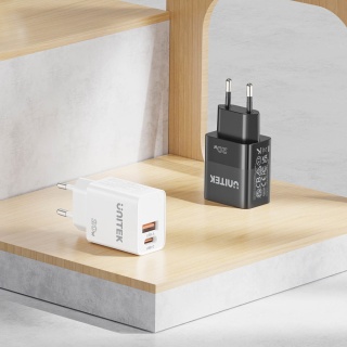 Unitek Ładowarka sieciowa 20W USB-C USB-A QC3 szybka kompaktowa czarna