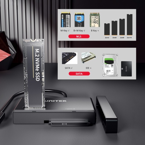Unitek Mostek USB-C S1232A01-EU adapter SATA M.2 NVMe uniwersalny SSD