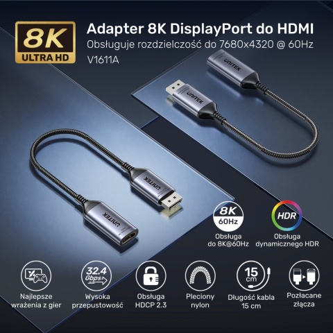Unitek Przejściówka DisplayPort V1611A01 na HDMI 2.1 8K60Hz