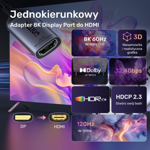 Unitek Przejściówka DisplayPort V1611A01 na HDMI 2.1 8K60Hz