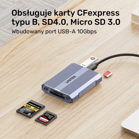Unitek R1022C01 Czytnik kart CF Express SD microSD USB A 10 Gbps HUB