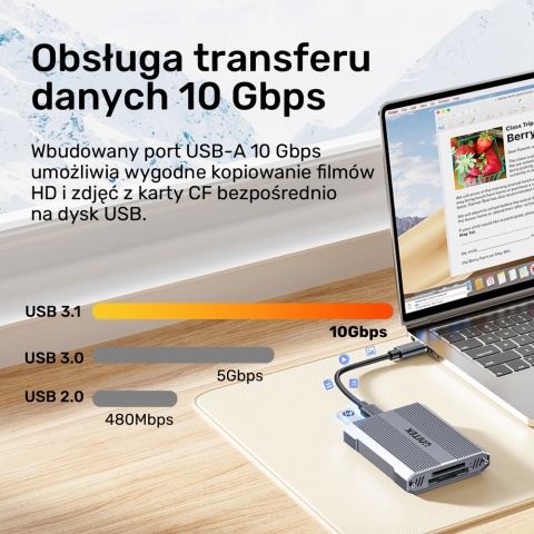 Unitek R1022C01 Czytnik kart CF Express SD microSD USB A 10 Gbps HUB