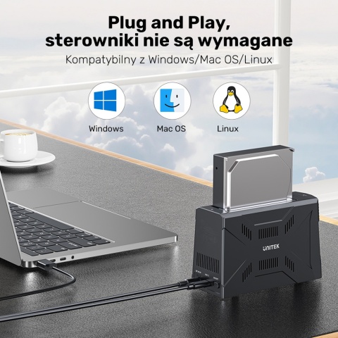Unitek Stacja dokująca M.2 NVMe SATA USB-C 10Gbps gamingowa