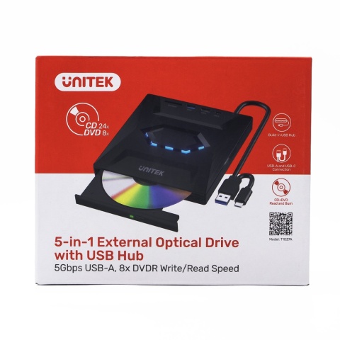 Unitek T1037A01 Nagrywarka zewnętrzna DVD CD hub USB 5Gbps czytnik SD