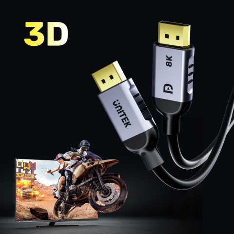Unitek kabel DisplayPort 1.4 1m 8K 60Hz 4K 240Hz HDR DSC 32Gbps solidny