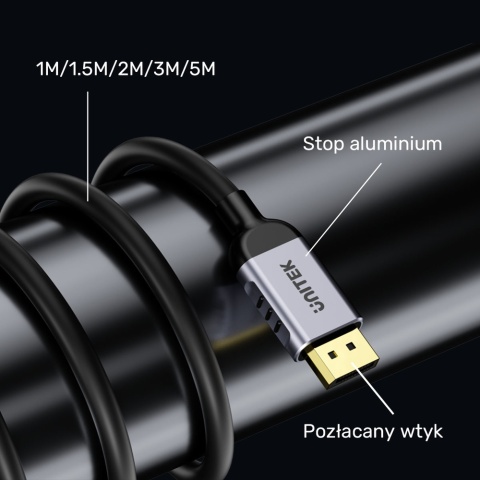 Unitek kabel DisplayPort C1628GY01 1.4 1.5m 8K60 4K240 HDR DSC HDCP wydajny