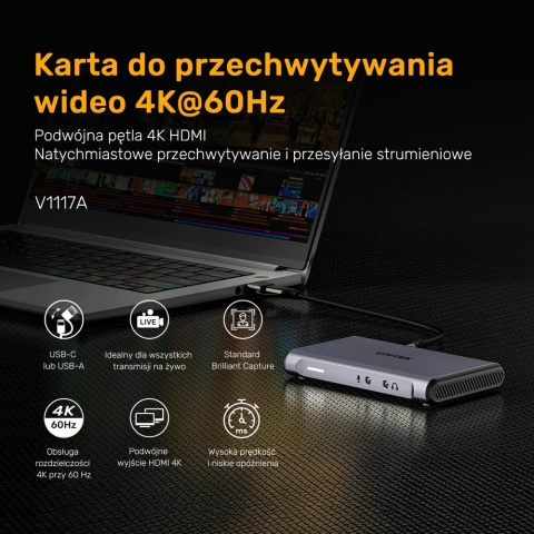 Karta przechwytująca Unitek 4K 60Hz wydajna do streamingu USB C