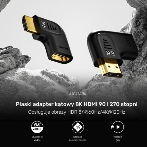 Unitek Adapter HDMI 8K 90 i 270 stopni płaski kątowy kompaktowy