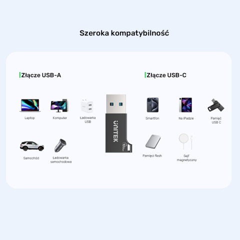Unitek Adapter USB-A do USB-C 10Gbps czarny kompaktowy