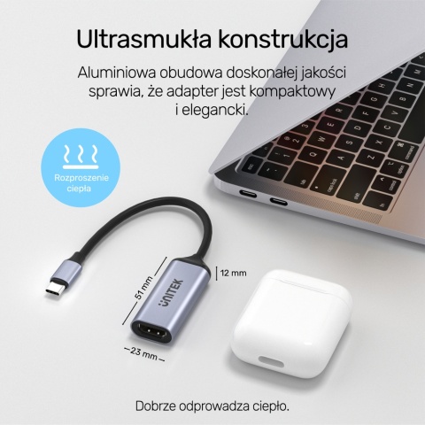Unitek Adapter USB C na HDMI 2.1 8K 60Hz szary aluminium 15cm lekki