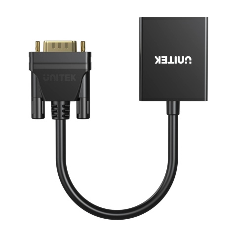 Unitek Adapter VGA na HDMI 15cm Full HD czarny kompaktowy