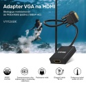 Unitek Adapter VGA na HDMI 15cm Full HD czarny kompaktowy