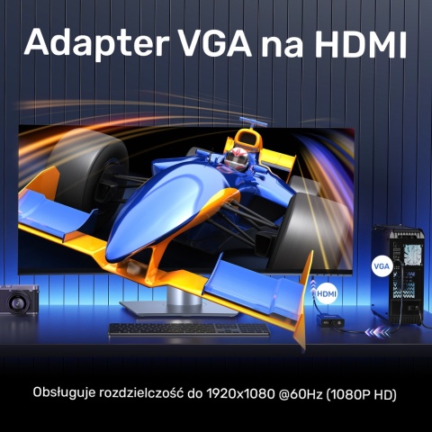 Unitek Adapter VGA na HDMI 15cm Full HD czarny kompaktowy