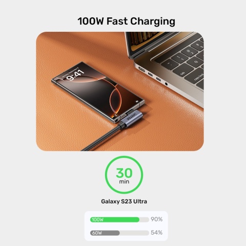 Unitek C14147ABK01-1M kabel USB-C 100W PD 90° kątowy 1m szybki transfer