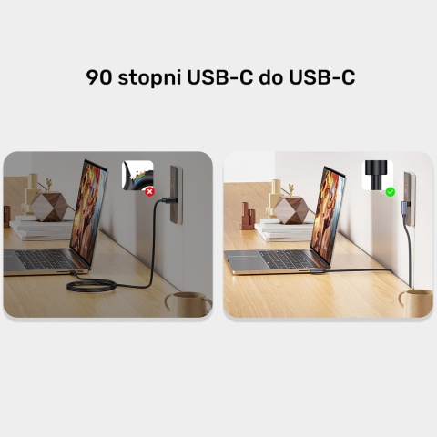 Unitek C14147ABK01 kabel USB-C PD 100W 90 stopni 0,5m wytrzymały