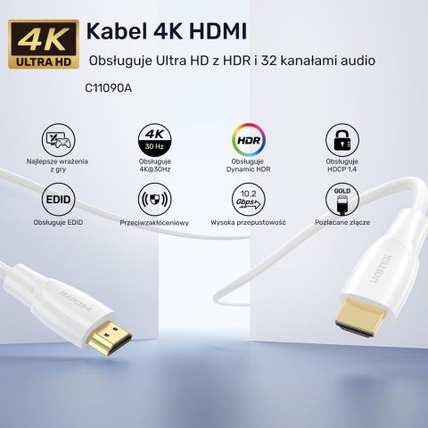 Unitek Kabel HDMI 1.4 4K 20m biały ekranowany stabilny premium