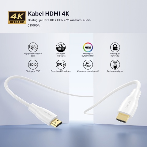 Unitek Kabel HDMI 2.0 4K 1.8m biały elegancki kabel