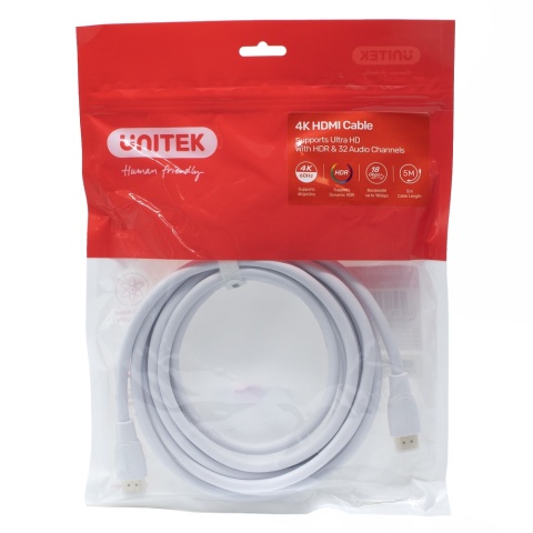 Unitek Kabel HDMI 2.0 4K 5M biały ekranowany wysokiej jakości