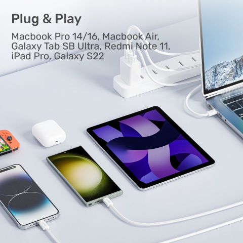 Unitek Kabel USB C PD 100W magnetyczny 1m biały pleciony