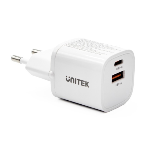 Unitek Ładowarka sieciowa 33W USB C USB A PD QC szybka kompaktowa biała