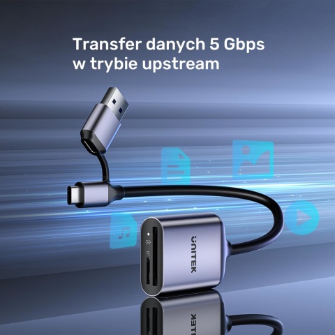 Unitek R1018E01 Czytnik kart 2w1 SD4.0 Micro SD4.0 USB-C USB-A szybki