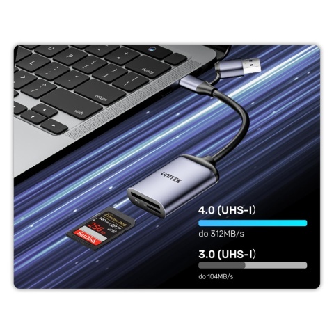 Unitek R1018E01 Czytnik kart 2w1 SD4.0 Micro SD4.0 USB-C USB-A szybki